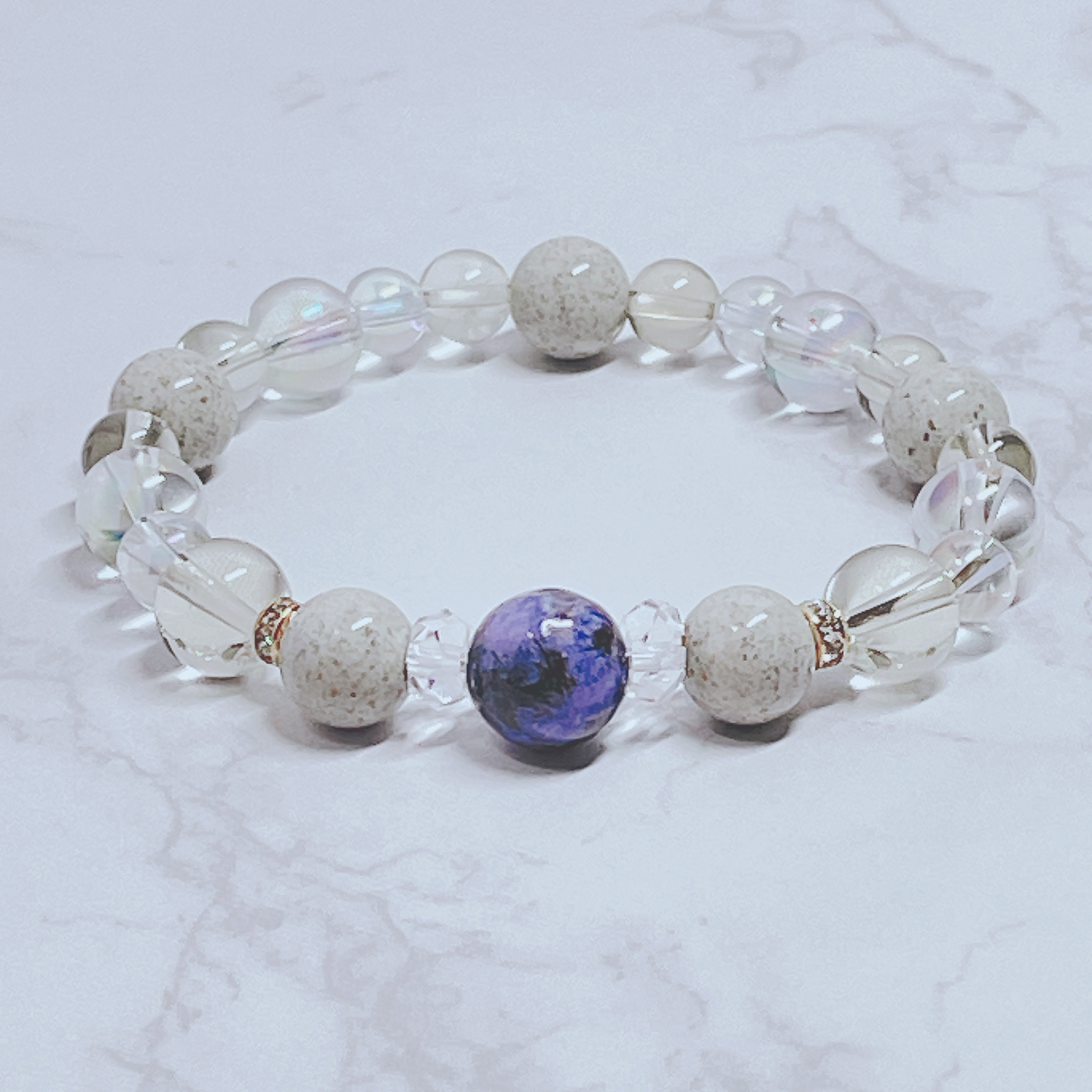 ✦究極のヒーリング！温泉のような癒しへ チャロアイト・北投石・レモンクォーツ 天然石ブレスレット No648再