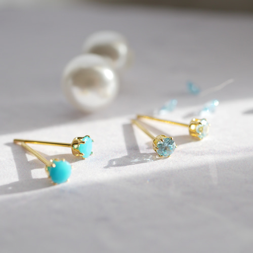 バックスタイルも可愛い一粒ピアス/イヤリング アクアマリン