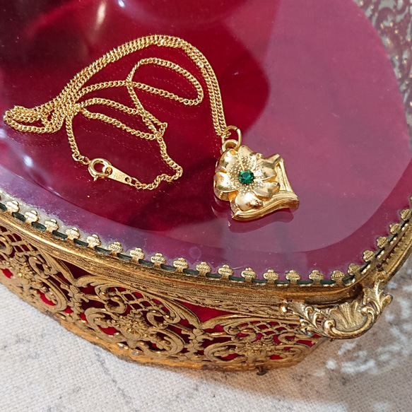 グリーンネックレス グリーンビジュフラワー ヴィンテージ ネックレス No.1148 ネックレス