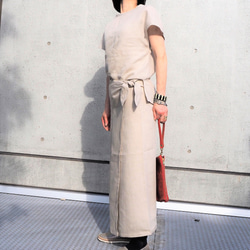 腰周りすっきり　リネン混ストレッチ　シャンパンスモーキーカーキブラウス巻きスカート 9枚目の画像