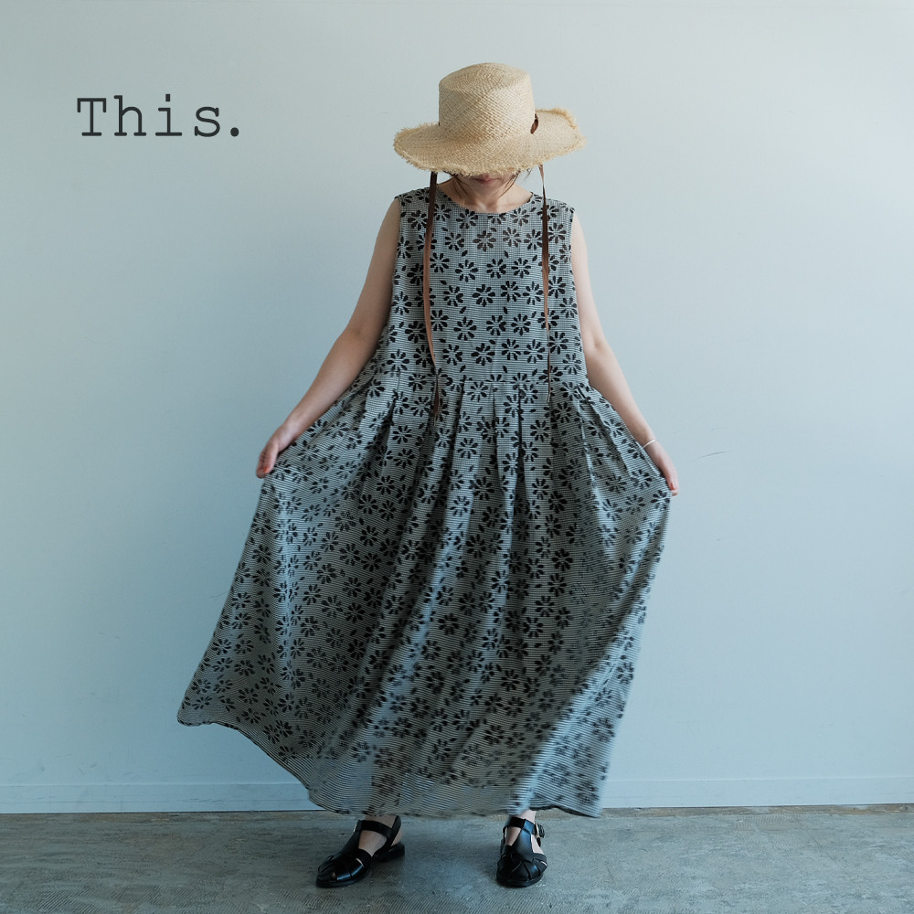 【This.】花柄タックワンピース / 全3タイプ / 綿 ノースリーブ W510