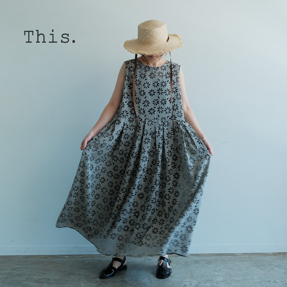 【This.】花柄タックワンピース / 全3タイプ / 綿 ノースリーブ W510 1枚目の画像