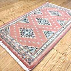 軽くて畳める手織りラグ パキスタン絨毯 玄関マット トライバルラグ 77×47cm 手織り カーペット 7枚目の画像