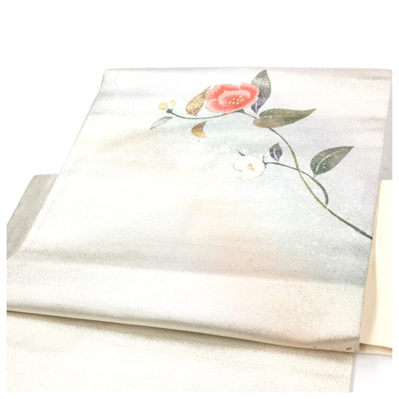 美品　白　刺繍　花模様　名古屋帯　付け帯　正絹　二部式　作り帯　 3枚目の画像