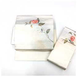 美品　白　刺繍　花模様　名古屋帯　付け帯　正絹　二部式　作り帯　 1枚目の画像