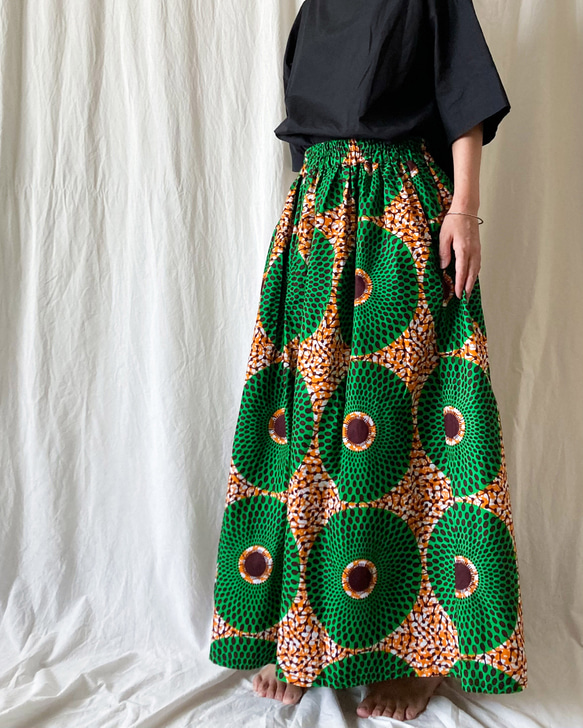 MERMEO【SK-23W】アフリカンバティック アフリカ布 ロングスカート 2枚目の画像