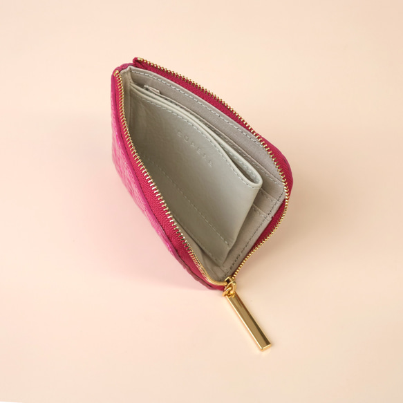 【エナメルソフトクロコ型押し/ピンク】イタリアンレザーのエナメルソフトクロコ型押し/コンパクトL字ミニ財布 6枚目の画像