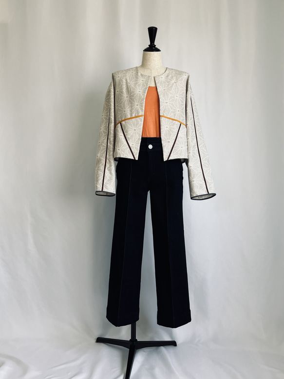 vintage kimono jacket 白紬のショートジャケット　ゆったりお袖 6枚目の画像