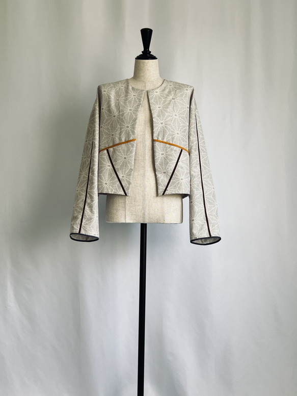 vintage kimono jacket 白紬のショートジャケット　ゆったりお袖 5枚目の画像