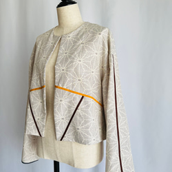 vintage kimono jacket 白紬のショートジャケット　ゆったりお袖 3枚目の画像