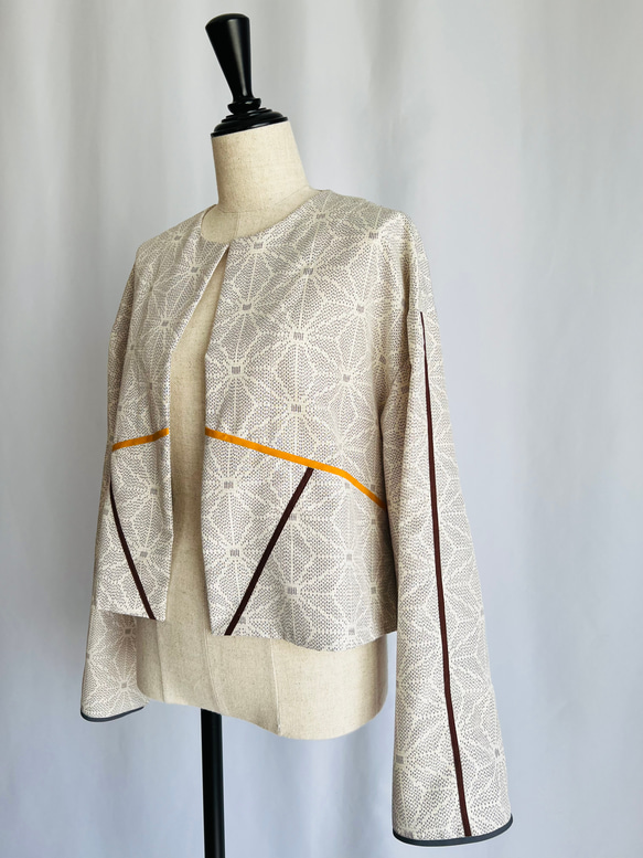 vintage kimono jacket 白紬のショートジャケット　ゆったりお袖 3枚目の画像