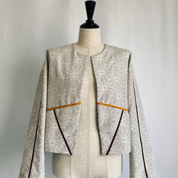 vintage kimono jacket 白紬のショートジャケット　ゆったりお袖 1枚目の画像