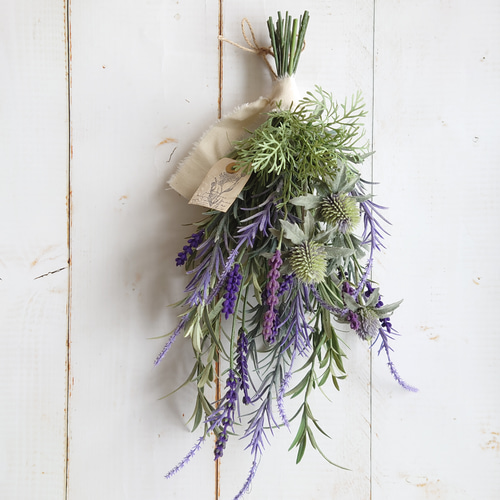 大人のグリーンスワッグ ラベンダーとアザミ シャビーナチュラル  