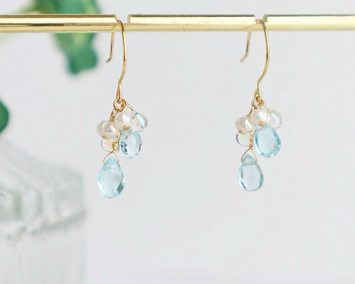 天然石ブルートパーズ フックピアス/イヤリング ピアス（フック