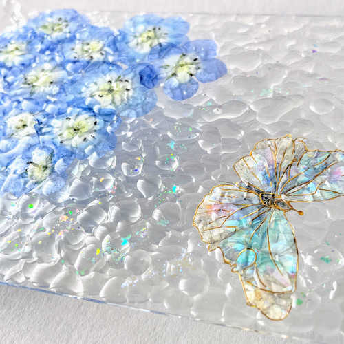 ネモフィラのオーロラ蝶の花畑オブジェ / ドライフラワー / バタフライ