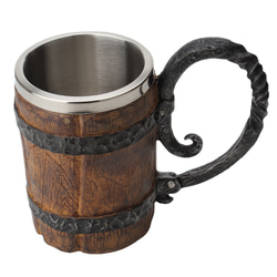 マグカップ ビアジョッキ シミュレーション木製の樽二重層ビールジョッキ、木製バレルビールジョッキ550ml 1枚目の画像