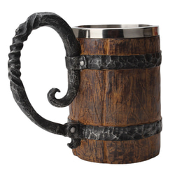 マグカップ ビアジョッキ シミュレーション木製の樽二重層ビールジョッキ、木製バレルビールジョッキ550ml 6枚目の画像