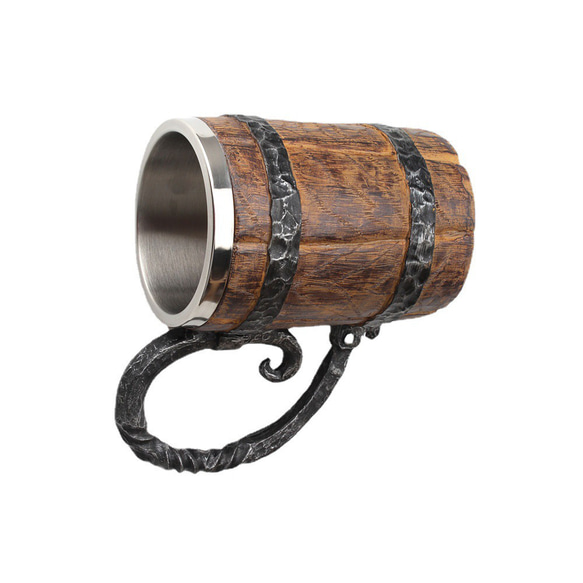 マグカップ ビアジョッキ シミュレーション木製の樽二重層ビールジョッキ、木製バレルビールジョッキ550ml 3枚目の画像