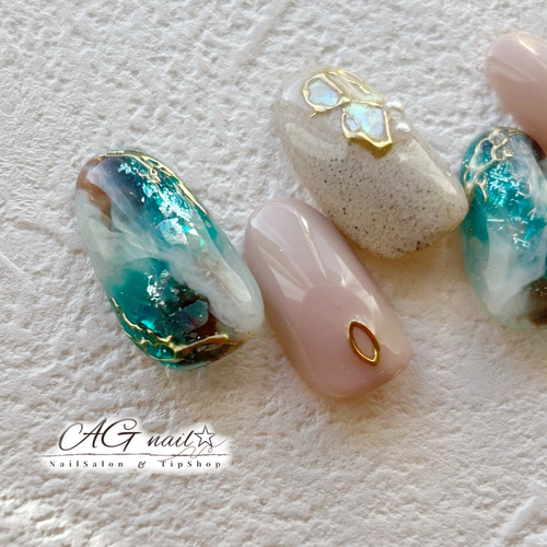 中古カチカチネイル H29 奥行きニュアンスネイル（グリーン） ネイルチップ ニュアンス