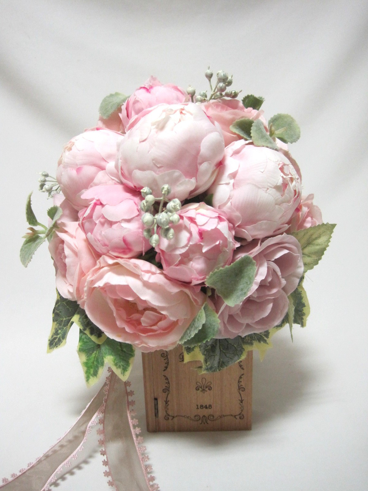 しゃくやくのクラッチブーケ♪ナチュラルブーケ♪ブートニア付き♪生花みたいに綺麗な造花です♪高品質なのに安い