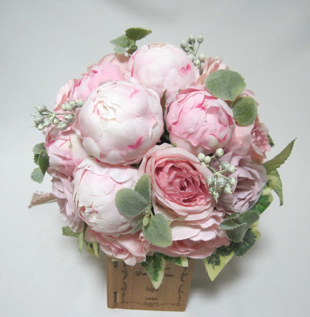 しゃくやくのクラッチブーケ♪ナチュラルブーケ♪ブートニア付き♪生花みたいに綺麗な造花です♪高品質なのに安い