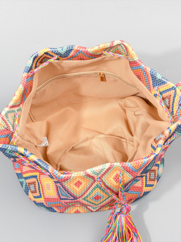 かごバッグ ショルダー 手作りバッグ かわいい旅行ビーチ サマーバッグ 編みバッグ ボヘミアン・エスニック 3枚目の画像