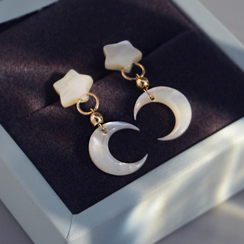 star＆moon 』星月ピアス イヤリング 白蝶貝 スター ムーン ネコポス