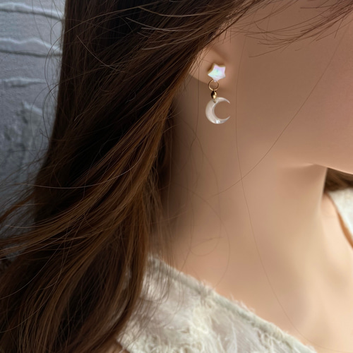 star＆moon 』星月ピアス イヤリング 白蝶貝 スター ムーン ネコポス