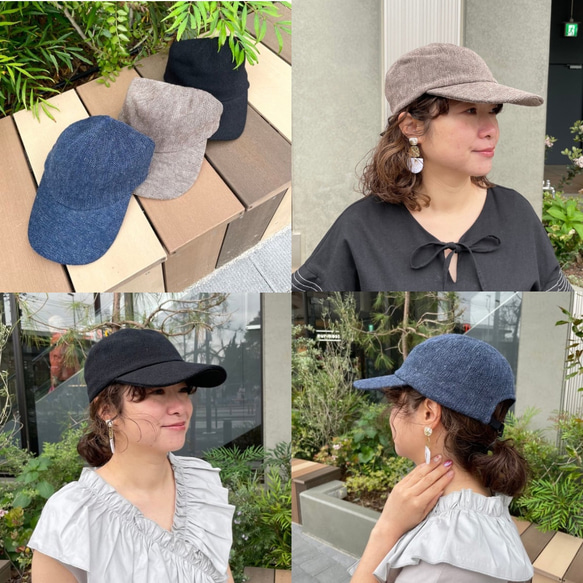 【洗えるリネン】真夏も涼しい麻素材♡大人のリネンキャップ♡サイズ調整 帽子【3色】KMC-145 625397 1枚目の画像