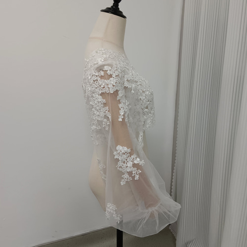 送料無料！ボレロ ロングスリーブ 美しい花レース Vネックドレス  