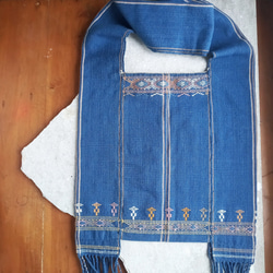 草木染めコットンの手織りショルダーバッグ / 藍 お花柄 / 手縫い / 1点もの 10枚目の画像