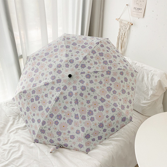 手動日傘、雨傘 晴雨兼用傘 日差し対策 紫外線対策 花柄 カラー 折り畳み傘 傘袋付き 1枚目の画像
