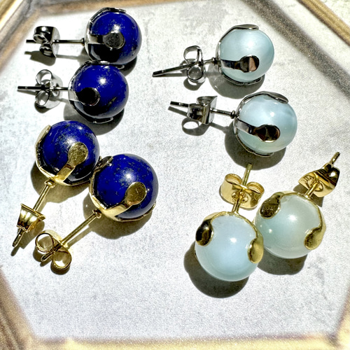 高品質 ラリマー スタッドピアス ラリマー ラウンド スタッド ピアス 直径1.2 cm | 【公式通販