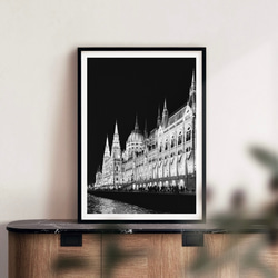 モノクロ インテリア フォト グラフィック ポスター【 ブダペストの夜 】:/P025 / 写真 海外 建築 白黒 1枚目の画像