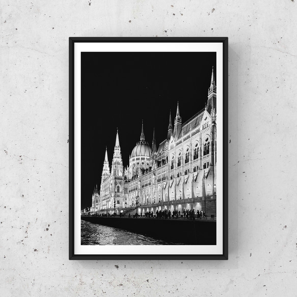 モノクロ インテリア フォト グラフィック ポスター【 ブダペストの夜 】:/P025 / 写真 海外 建築 白黒 2枚目の画像