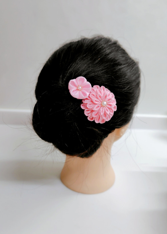 ☆匿名便送料無料☆受注生産【カラーが選べる】14色　つまみ細工の半クス　結婚式　七五三　成人式　2WAYコサージュピン 4枚目の画像