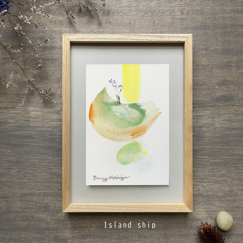 島の船 【原画／ポストカードサイズ/アクリル画】インテリアアート