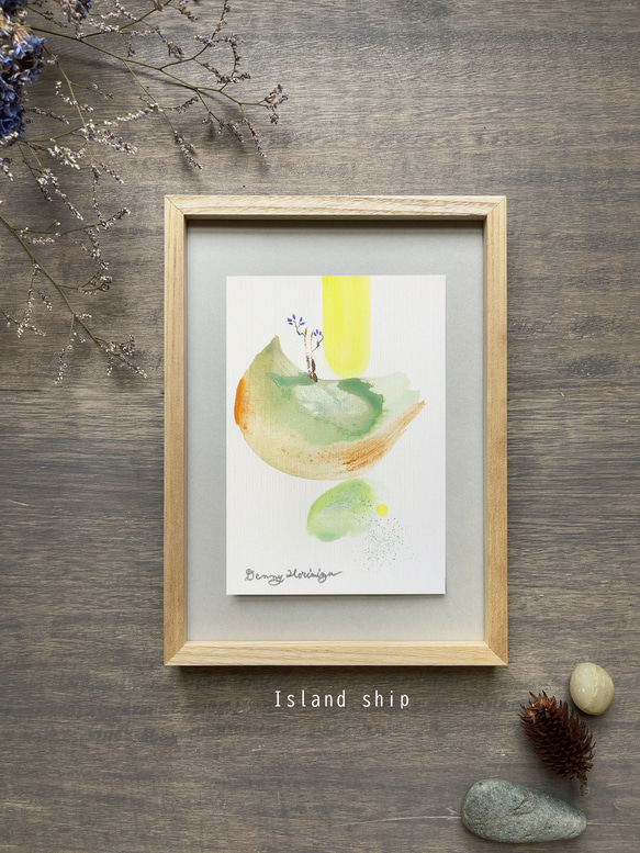島の船 【原画／ポストカードサイズ/アクリル画】インテリアアート
