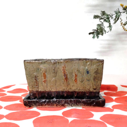陶器の長方形型植木鉢　「アンティーク」 受け皿付 2枚目の画像