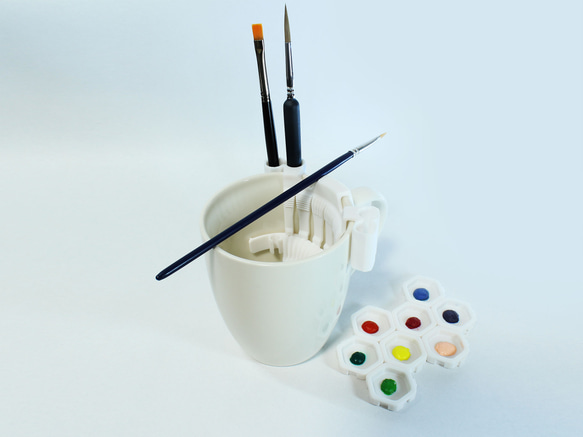 マグカップを筆洗に 多機能筆洗化パーツ 筆置き 画材 水彩 3枚目の画像
