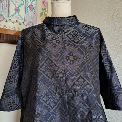 ☆ 着物リメイク/大島紬/一点もの/ロールカラーワンピ―ス