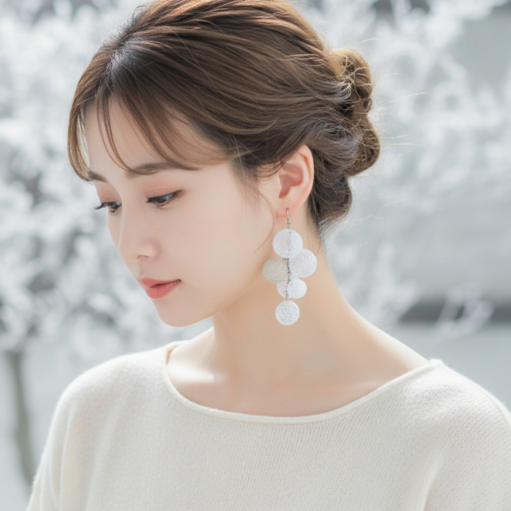 銀世界の糸玉ピアス/イヤリング