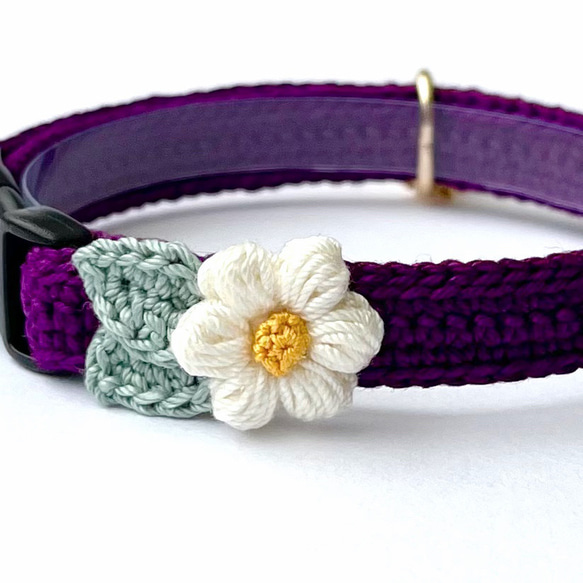 ぷっくりお花　ビビッド　猫さんにやさしい首輪【かぎ針編み　猫の首輪　猫　首輪　セーフティバックル　アジャスター】 14枚目の画像