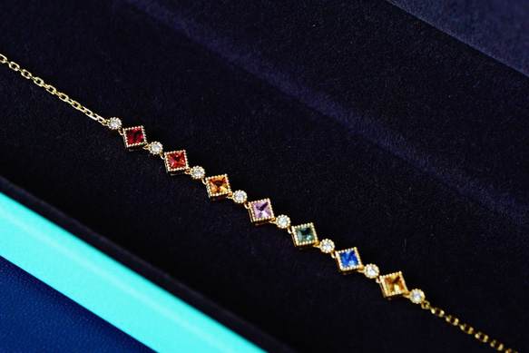 「虹」K18  天然カラーサファイア　天然ダイヤモンド　成功　誠実　慈愛　9月誕生石　ブレスレット 6枚目の画像
