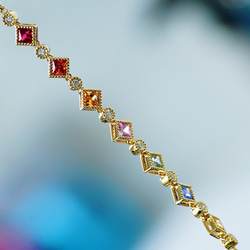 「虹」K18  天然カラーサファイア　天然ダイヤモンド　成功　誠実　慈愛　9月誕生石　ブレスレット 5枚目の画像