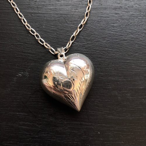 ヴィンテージシルバービッグハートネックレスsilver925vintage