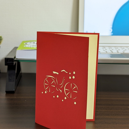 切り絵カード、自転車3Dカード、可愛い切り紙メッセージカード