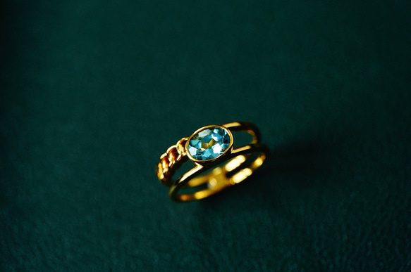 「初夏」K18イエローゴールド　天然アクアマリン　天然ダイヤモンド　リング　和名藍玉　水宝玉 3月誕生石　海　ブルー 7枚目の画像
