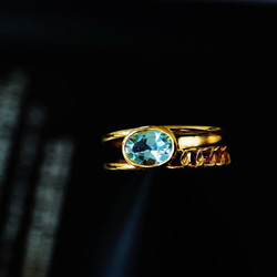 「初夏」K18イエローゴールド　天然アクアマリン　天然ダイヤモンド　リング　和名藍玉　水宝玉 3月誕生石　海　ブルー 2枚目の画像