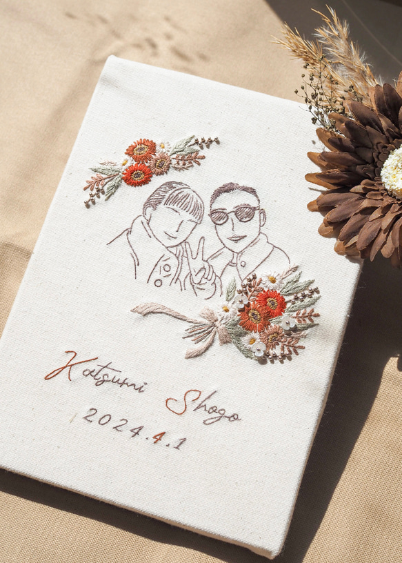 【wedding】ビーズと線画の刺繍ボード【オーダー】ウェディング　ウェルカムボード　結婚祝い　結婚式　刺繍パネル 3枚目の画像